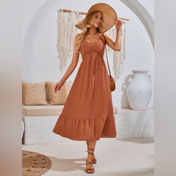 Swiss Dot Sleeveless Midi Dress Casual - Picture 4 of 6